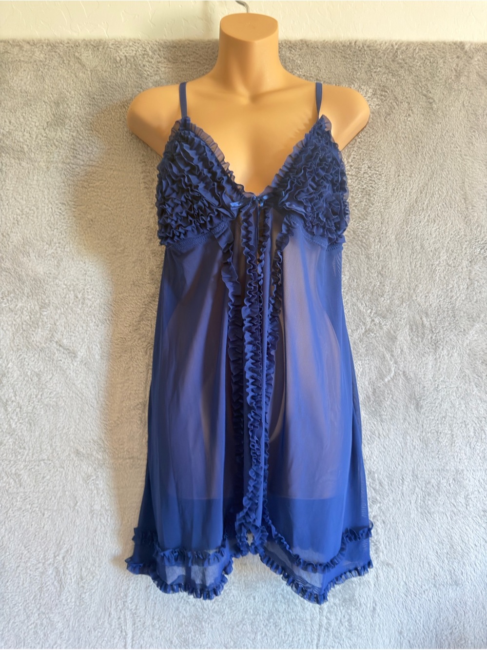 Per Lei Y2K Style Babydoll sBlue Ruffle Sheer Chemise Nightgown - 1X